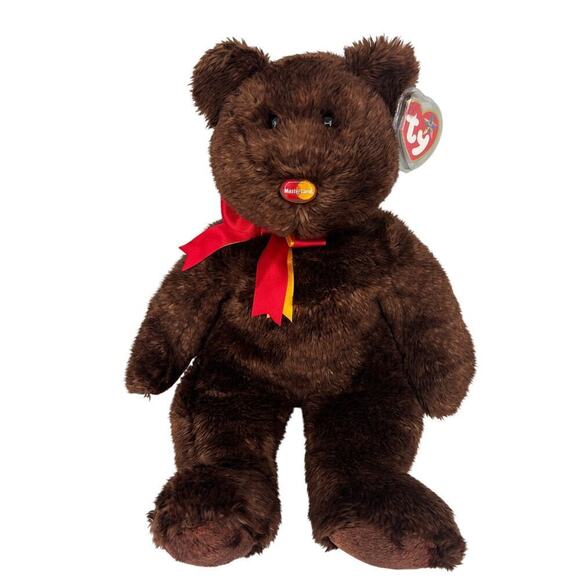 Ty Other - Ty M. C. Beanie Buddy Bear Brown Plush Mastercard Nose 14 Inch 2005 Vintage